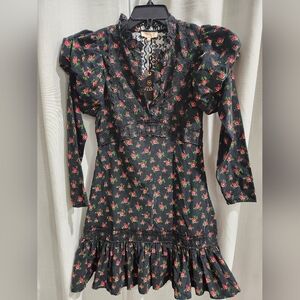 Nwt byTiMo‎ Floral Baby Cord Puffed sleeve Mini Dress XS